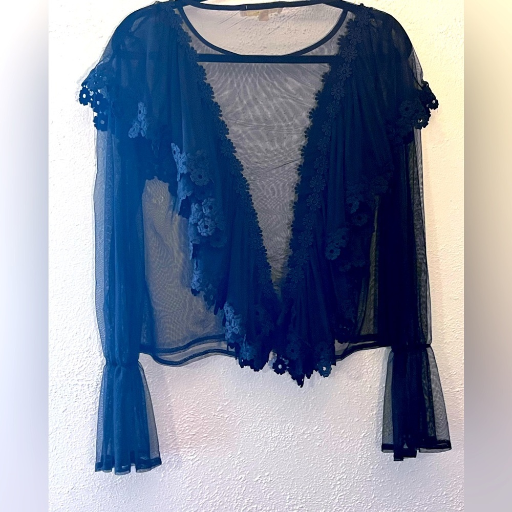Hot & Delicious Sheer Black Boho Regency Blouse Ruffle Lace Sexy Women’s M